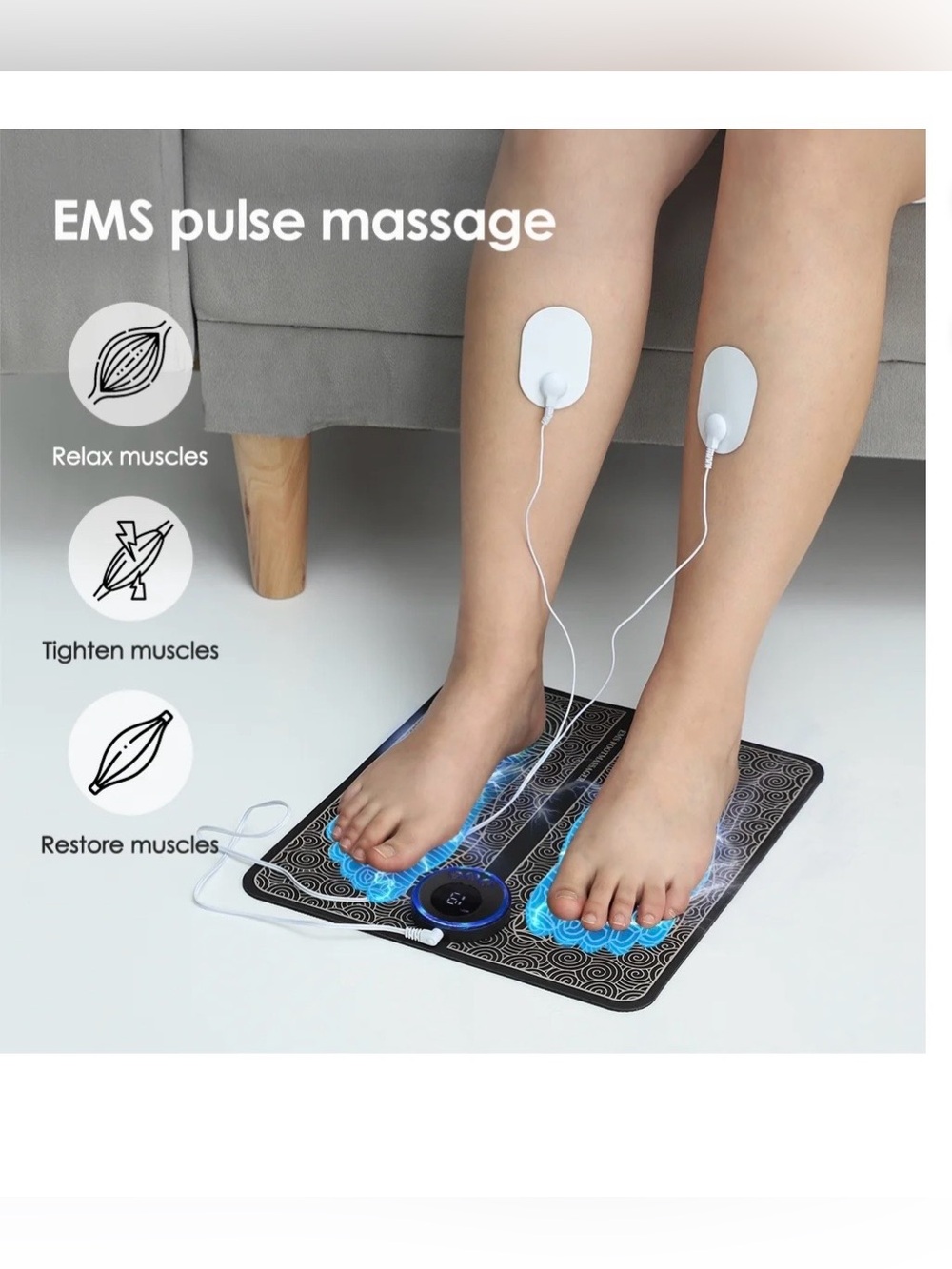 Electric Foot EMS Pulse Massage Mat - White/Black